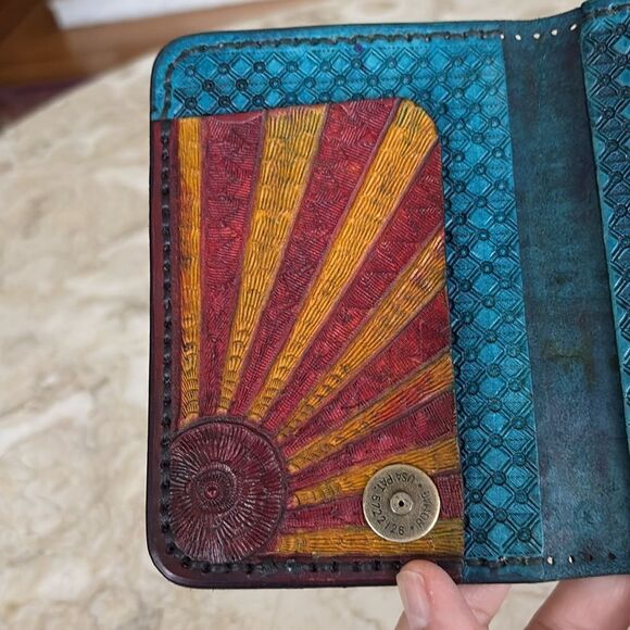 Handcrafted Leather Heavily Tooled & Painted Wallet - Picture 4 of 5